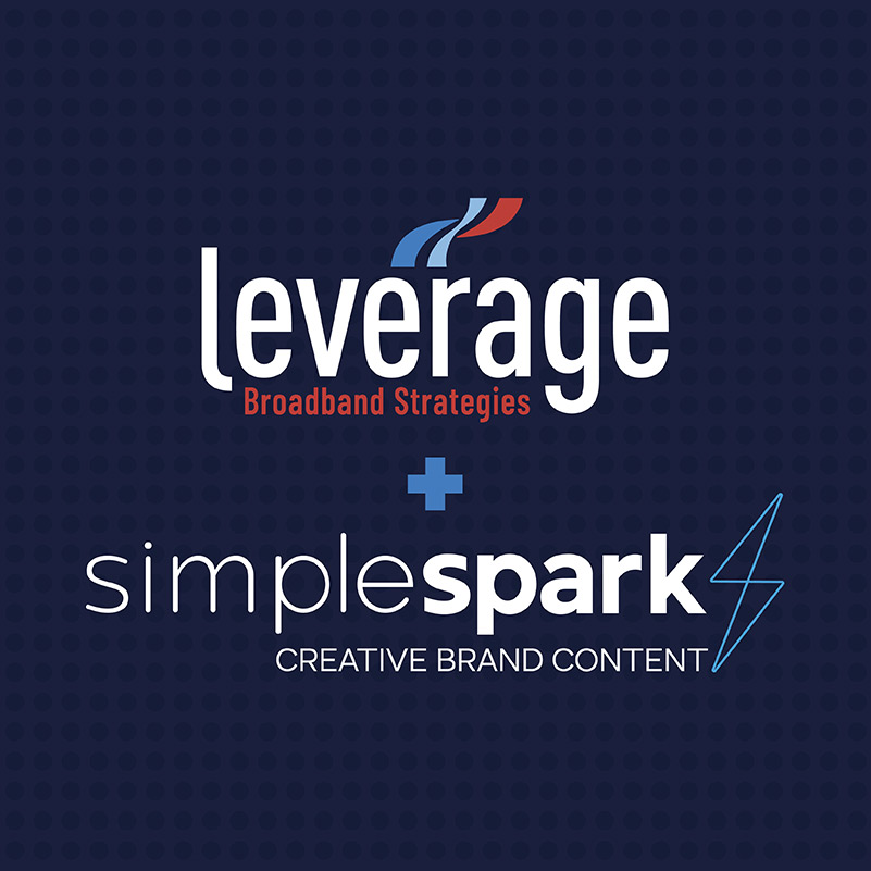 Leverage Broadband Solutions and Simple Spark logos stacked on a dark blue background